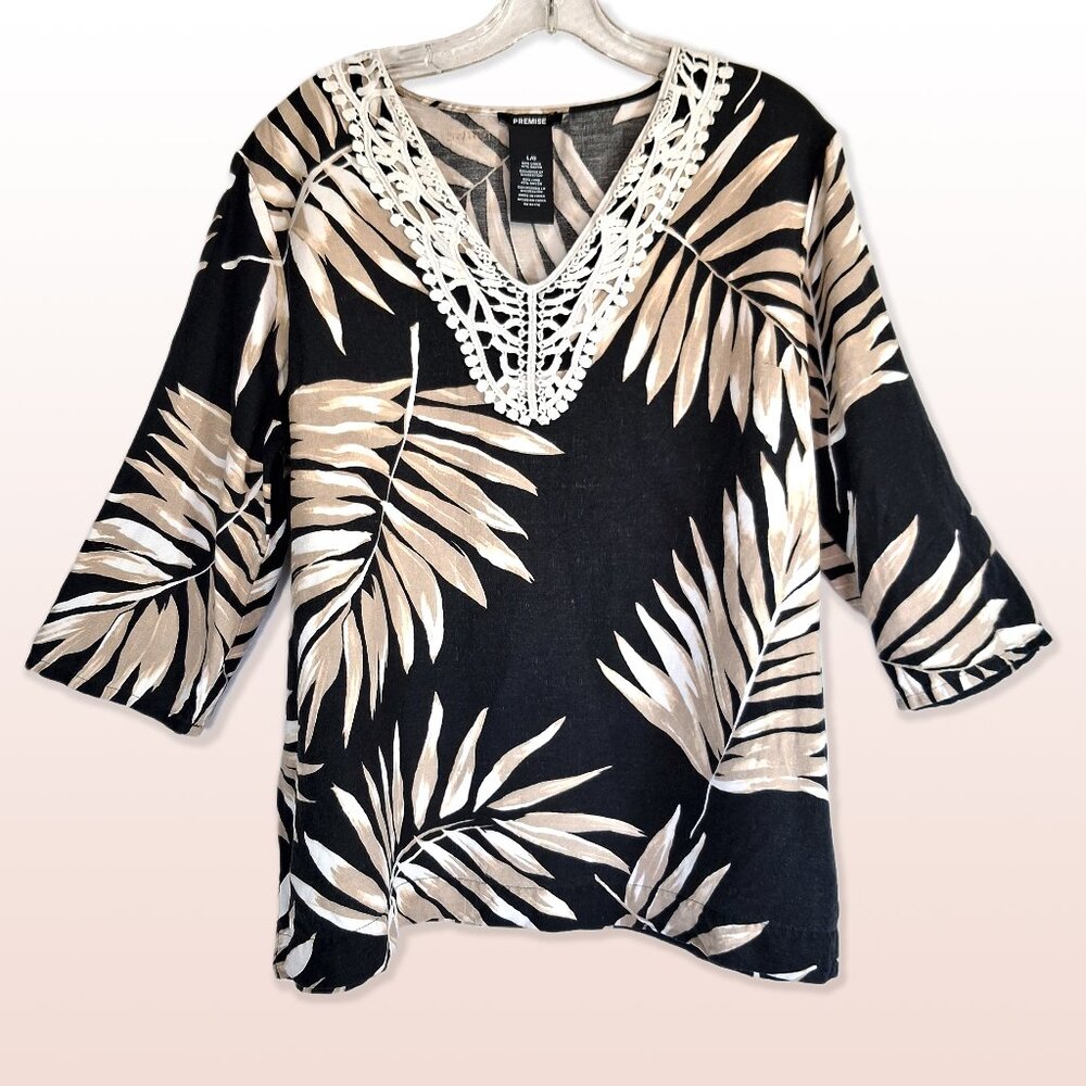 Premise Linen/Rayon Tropical Print Tunic Top Size L
